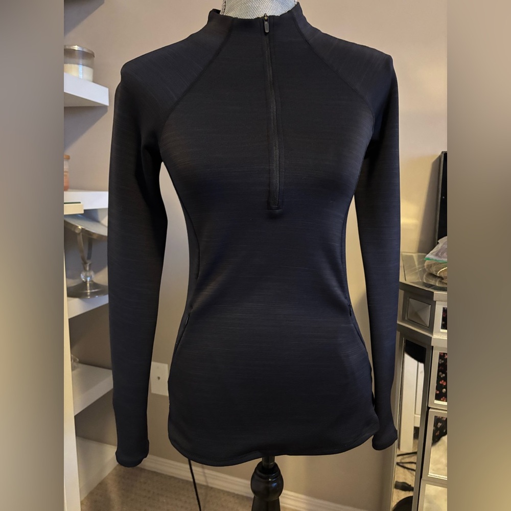 Black Fitted Long Sleeve Half Zip Athletic Pullover